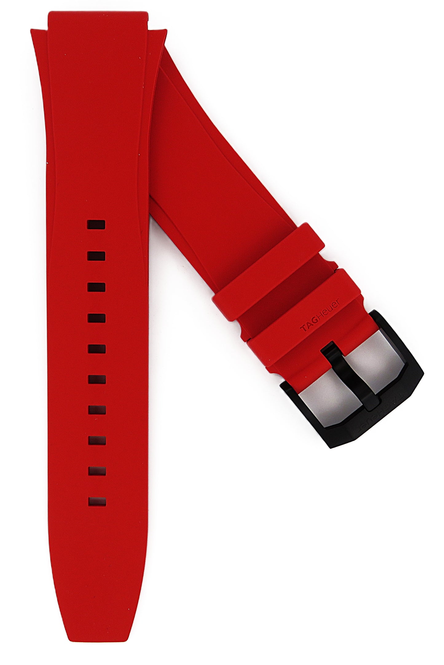 TAG Heuer Formula 1 BT0035 CAZ2085 Red rubber / satin-finished black DLC steel ardillon buckle 18.5mm - Genuine OEM
