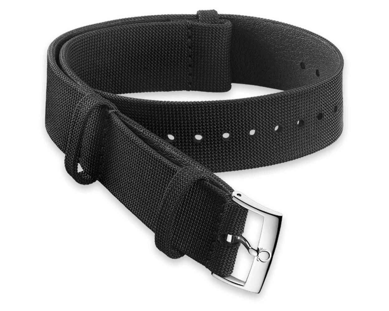OMEGA NATO Strap Black Reinforced Fabric with Silver Buckle 20mm Ref 031ZSZ002056, 7613304072456 – Genuine OEM