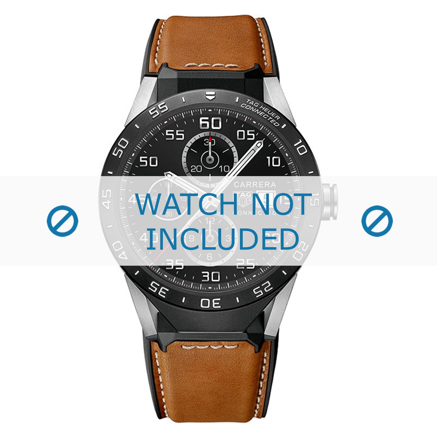 TAG Heuer FT6070 SAR8A80 Connected Black Rubber/Chestnut Calfskin Strap 22mm - Genuine OEM