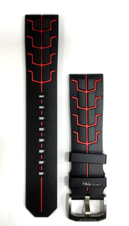 TAG Heuer Formula 1 F1 BT0728 Black/Red Rubber Strap 21.5mm - Genuine OEM