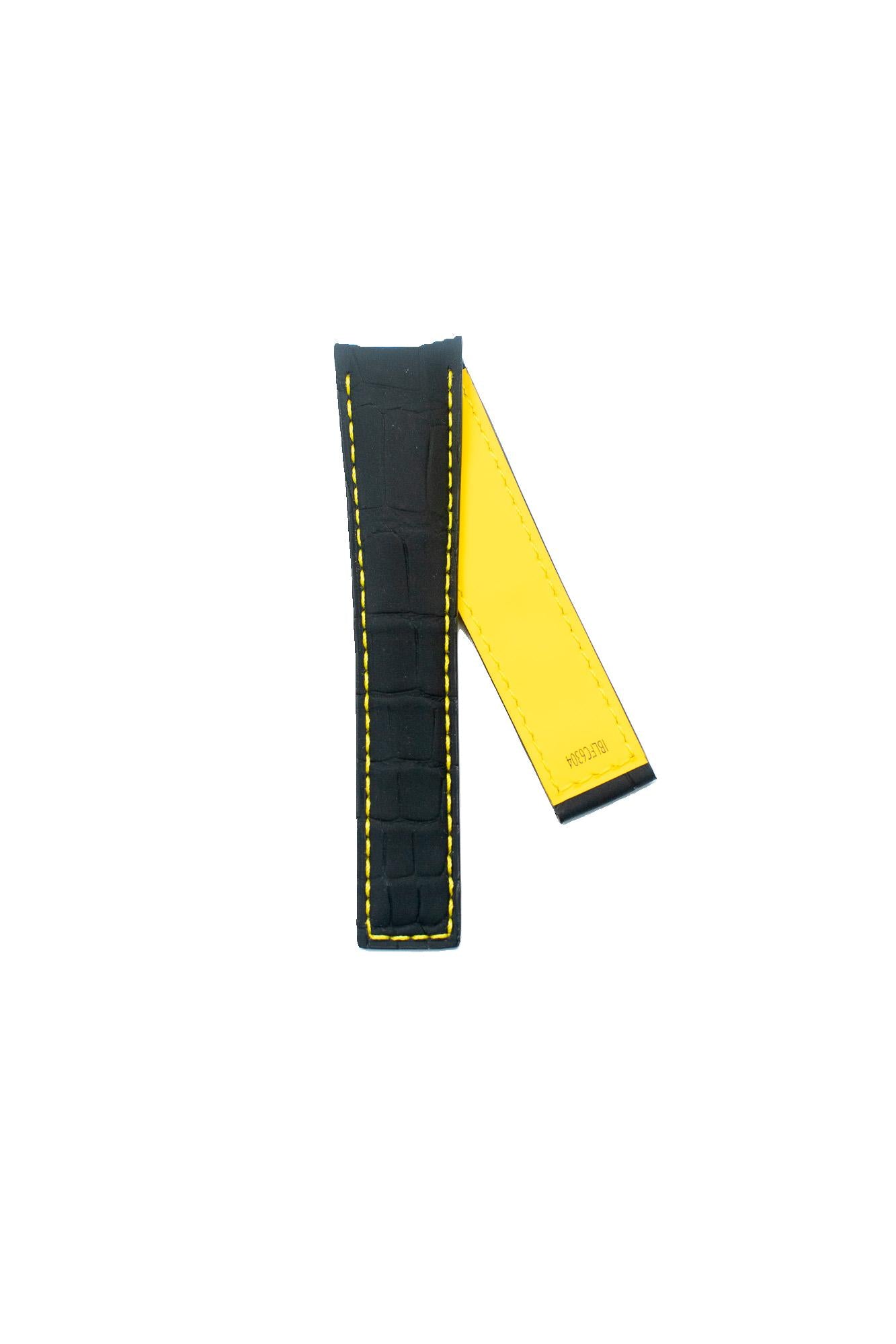 TAG Heuer Grand Carrera CAV5186 FC6304 Black with yellow stitching Alligator Leather Strap 22mm - Genuine OEM