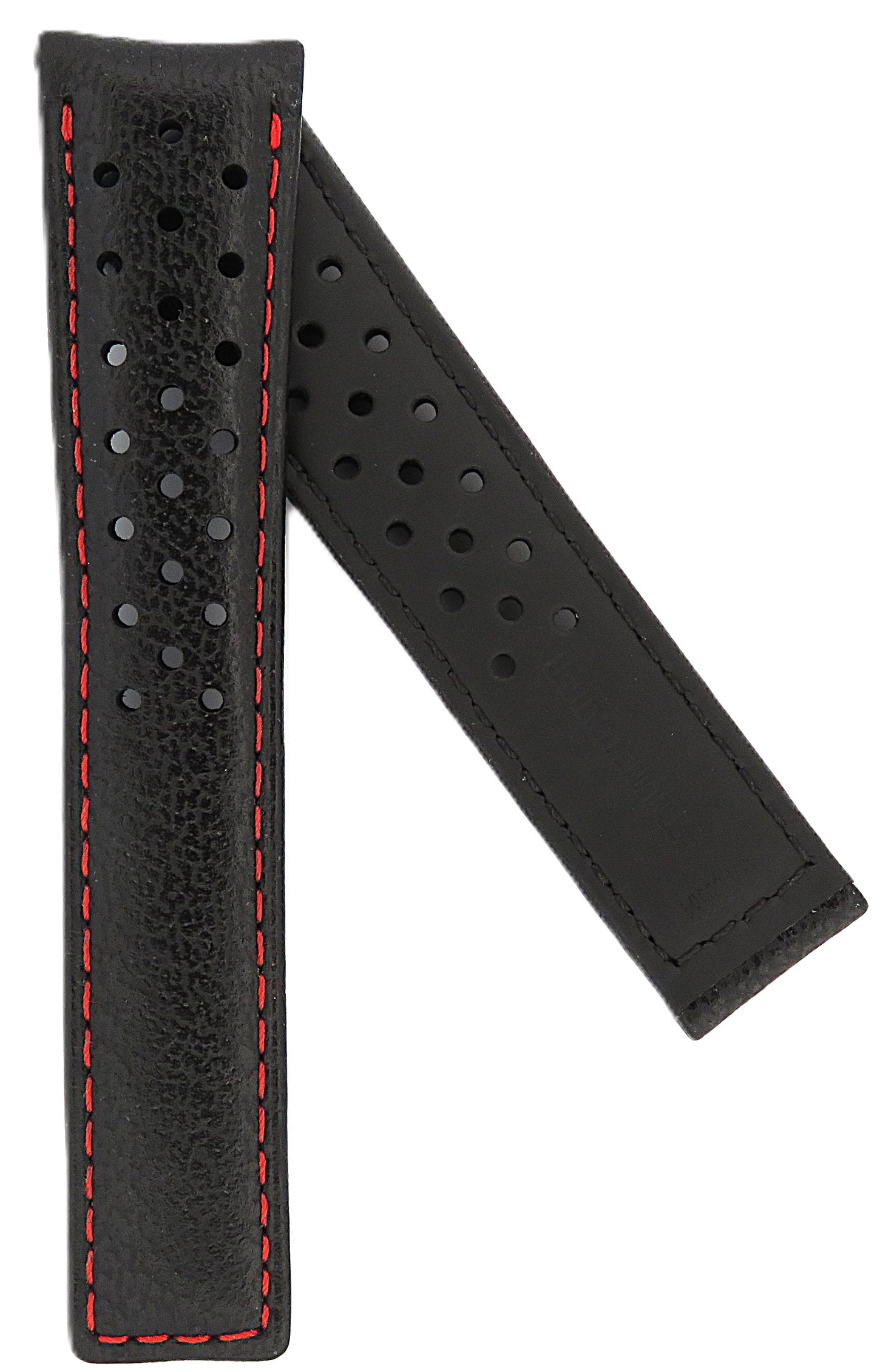 TAG Heuer Carrera FC6384 CV201AN Black with holes and red stitching Calfskin Strap 20mm - Genuine OEM