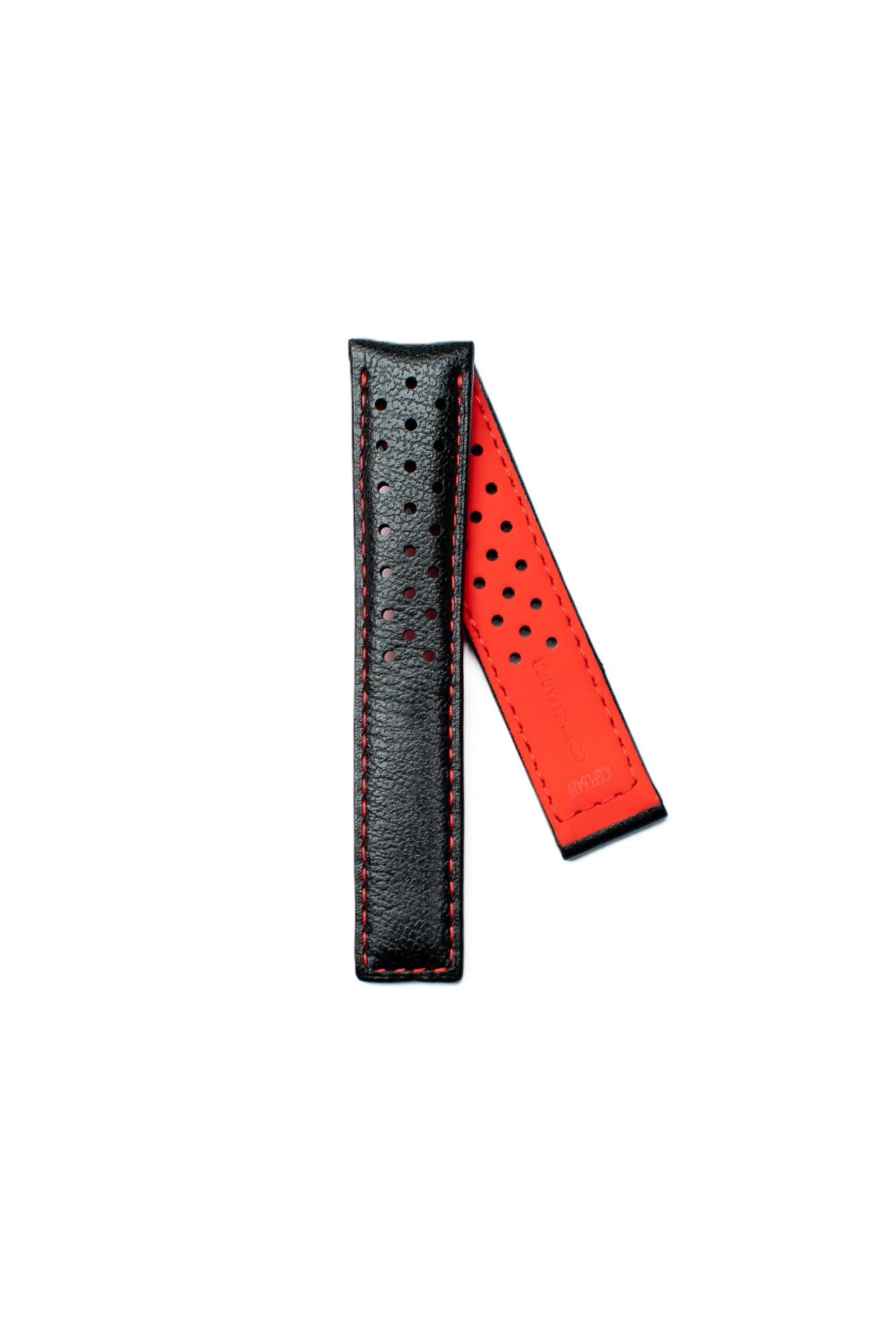 TAG Heuer Carrera FC6429 CV201AP-0 Black with holes and red stitching Calfskin Strap 20m - Genuine OEM