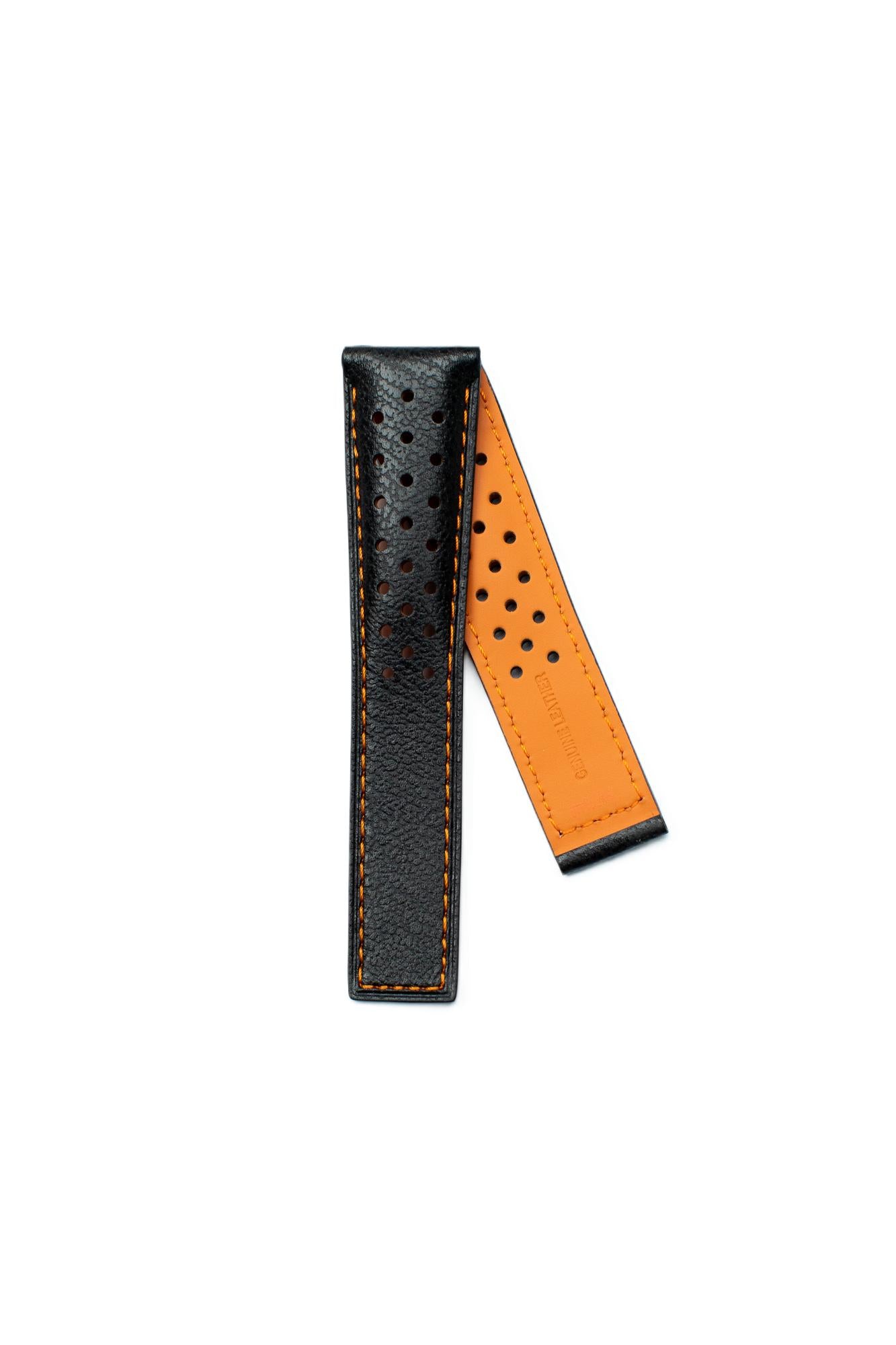 TAG Heuer Monaco FC6440 CAW211T Black with holes and orange stitching Calfskin Strap 22m - Genuine OEM