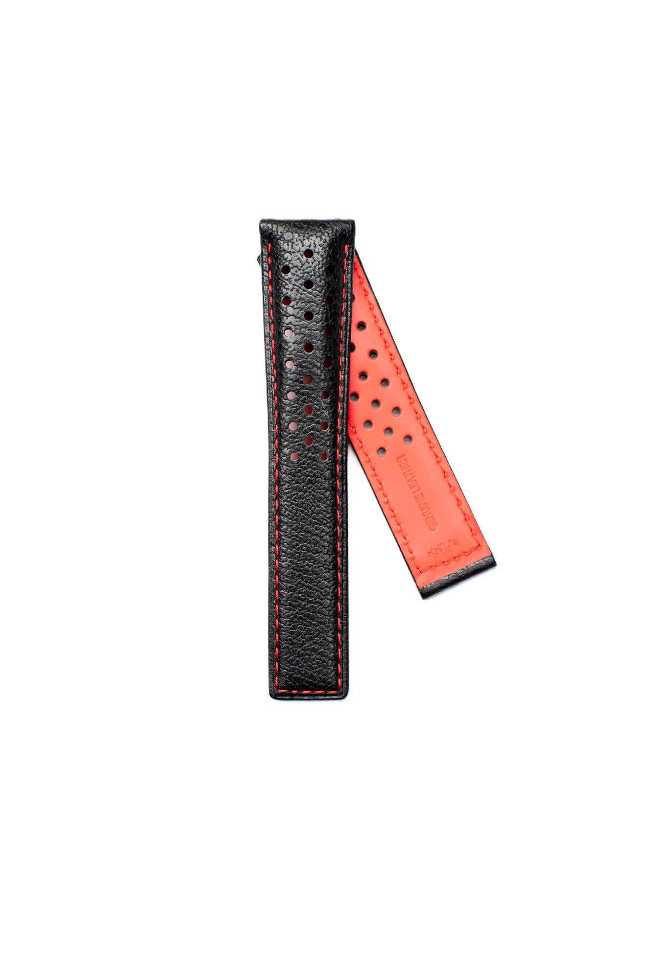 TAG Heuer Carrera FC6454 CBM2110 Black with holes and red stitching calfskin Strap 21mm - Genuine OEM