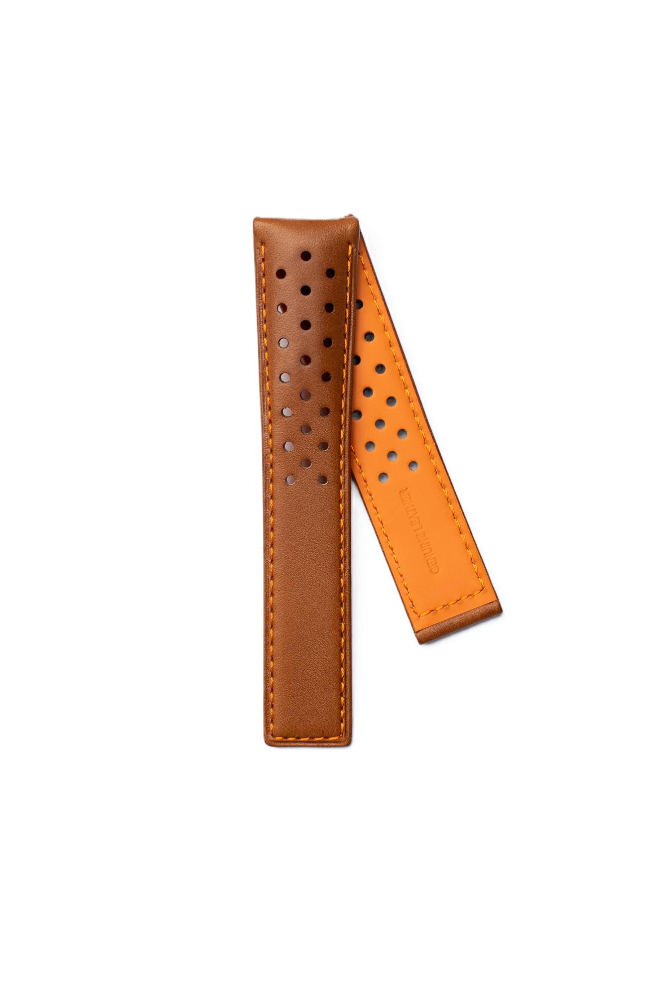 TAG Heuer Carrera FC6455-0 CBM2112 Brown with holes and orange stitching calfskin Strap 21mm - Genuine OEM