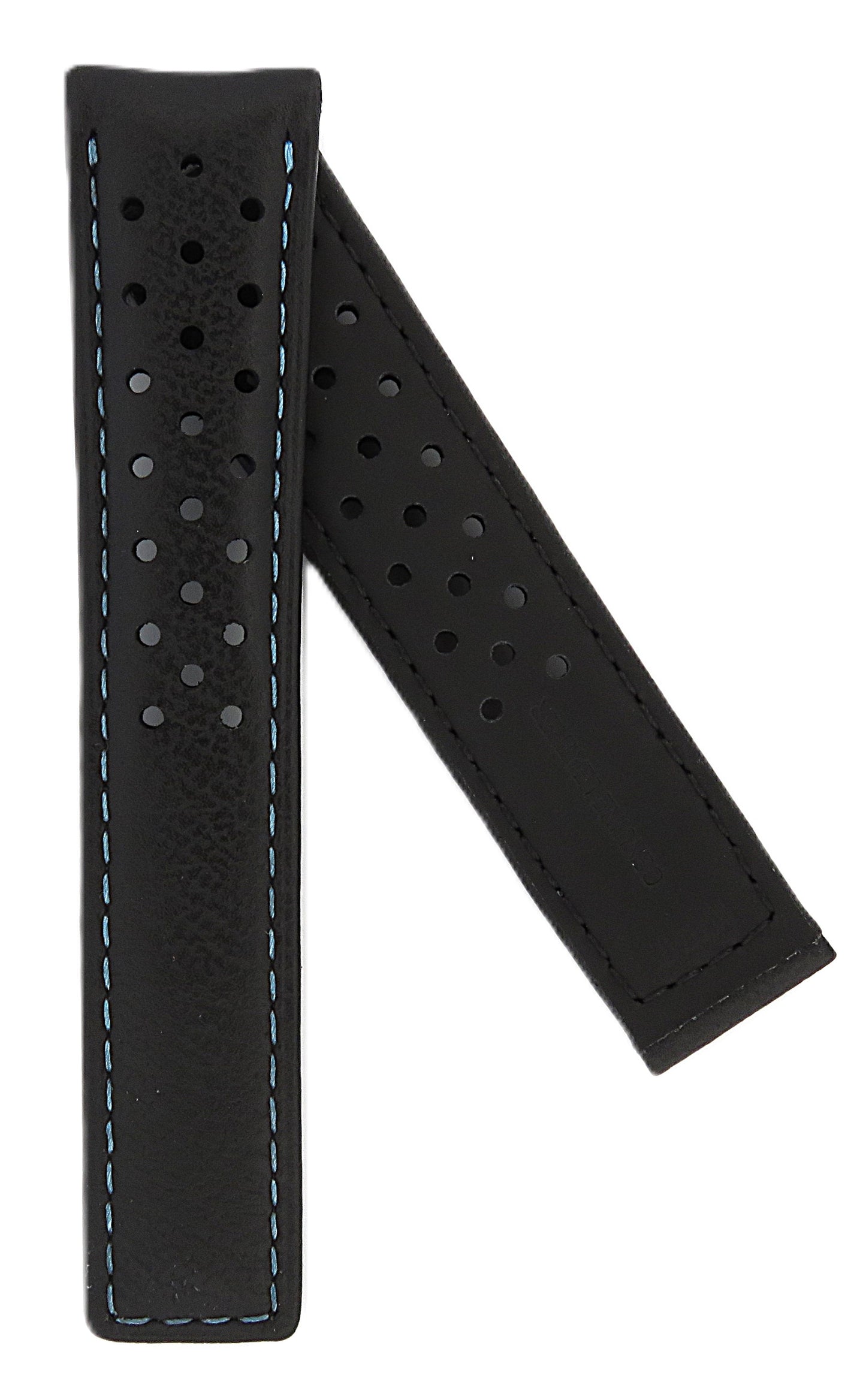 TAG Heuer Carrera CV201AT FC6475 Black with holes and blue stitching Calfskin Strap 20mm - Genuine OEM