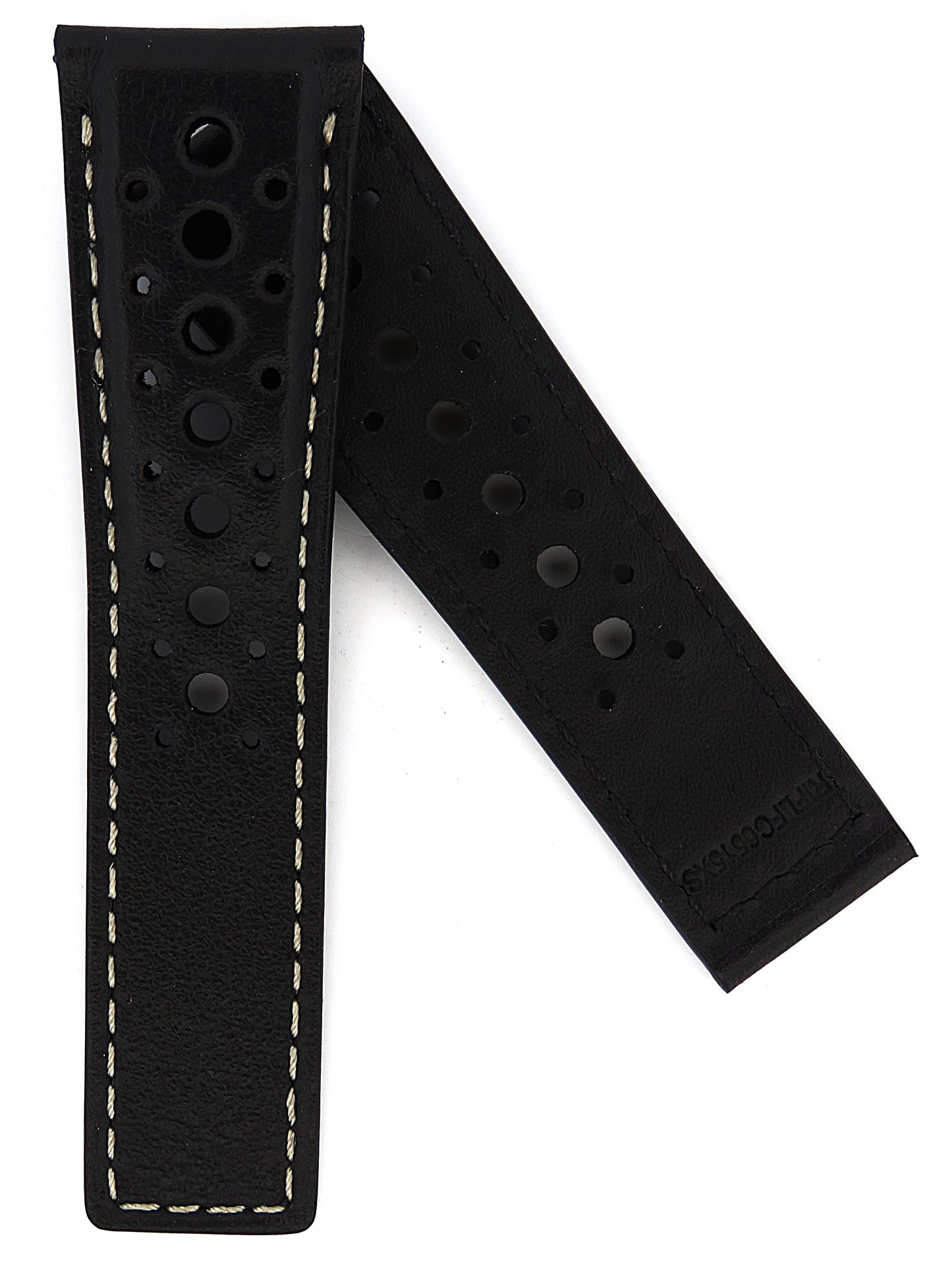 TAG Heuer Monaco FC6515XS CBL211B Black with off white stitching extra short Calfskin Strap 22mm - Genuine OEM