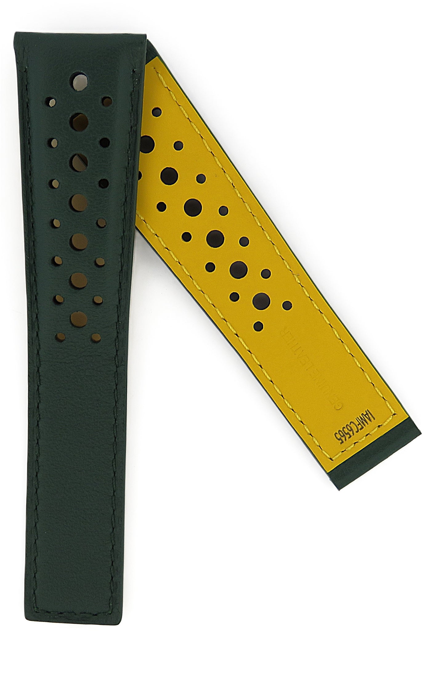 TAG Heuer Monaco FC6565 CAW218E Green with holes yellow lining Calfskin Strap 22mm - Genuine OEM