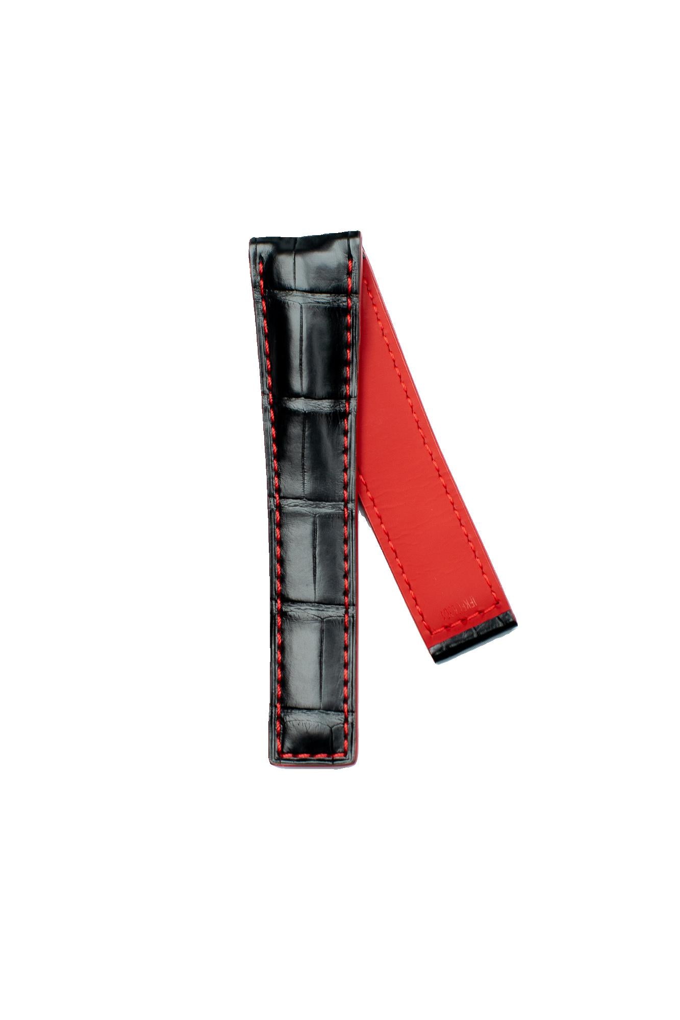 TAG Heuer Carrera CV2A1B FC6301 Black with Red stitching Alligator Leather Strap 22mm - Genuine OEM