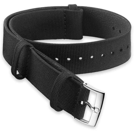 OMEGA NATO Strap Black Reinforced Fabric with Silver Buckle 20mm Ref 031ZSZ002056, 7613304072456 – Genuine OEM