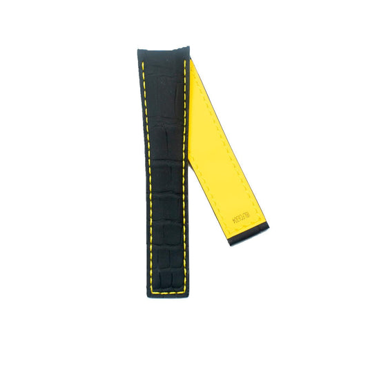 TAG Heuer Grand Carrera CAV5186 FC6304 Black with yellow stitching Alligator Leather Strap 22mm - Genuine OEM
