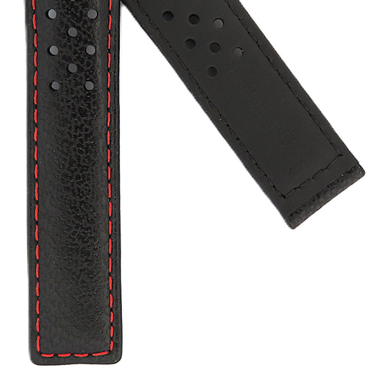 TAG Heuer Carrera FC6384 CV201AN Black with holes and red stitching Calfskin Strap 20mm - Genuine OEM