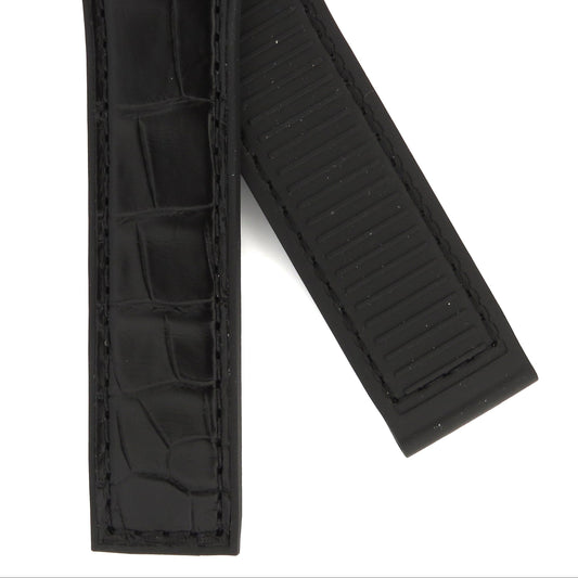 TAG Heuer Carrera FC6418 WBG1350 Black rubber and alligator leather for folding buckle with built in attachment Alligator Strap 18.5mm - Genuine OEM