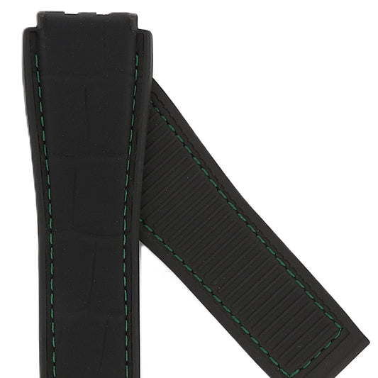 TAG Heuer Carrera FC6513 CAR5A8AA Black rubber with black alligator with green stitching leather Strap 22mm - Genuine OEM