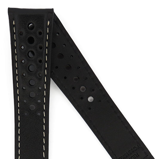 TAG Heuer Monaco FC6515XL CBL211B Black with off white stitching extra long Calfskin Strap 22mm - Genuine OEM