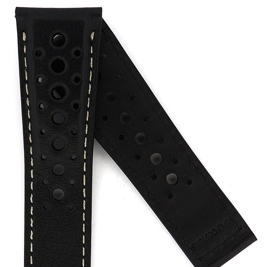 TAG Heuer Monaco FC6515XS CBL211B Black with off white stitching extra short Calfskin Strap 22mm - Genuine OEM