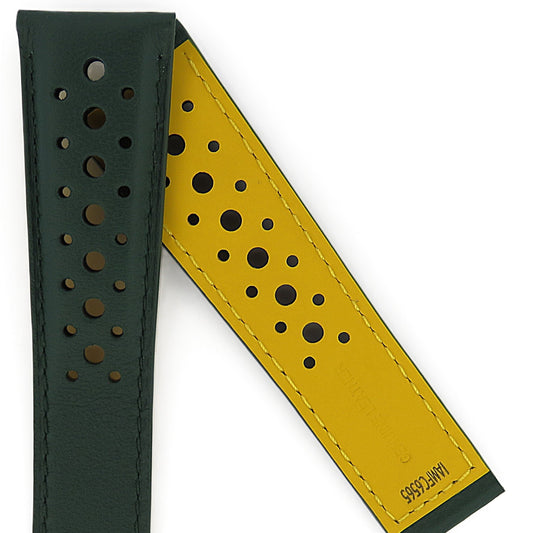 TAG Heuer Monaco FC6565 CAW218E Green with holes yellow lining Calfskin Strap 22mm - Genuine OEM