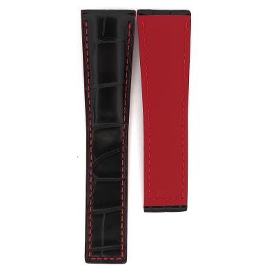 TAG Heuer Monaco CAW2119 FC6289 Black with Red stitching Alligator Leather Strap 22mm - Genuine OEM