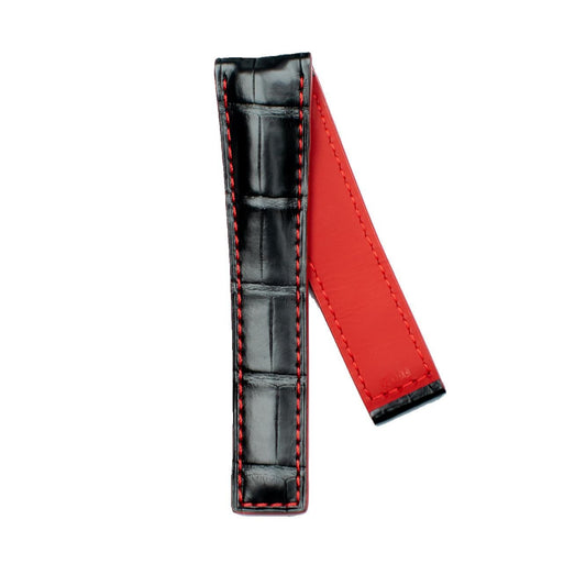 TAG Heuer Carrera CV2A1B FC6301 Black with Red stitching Alligator Leather Strap 22mm - Genuine OEM