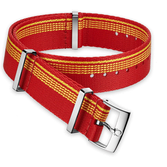 OMEGA Nylon Polyamide Strap 20 mm Yellow & Red with Buckle Ref 031CWZ010620, 7613304232959 – Genuine OEM