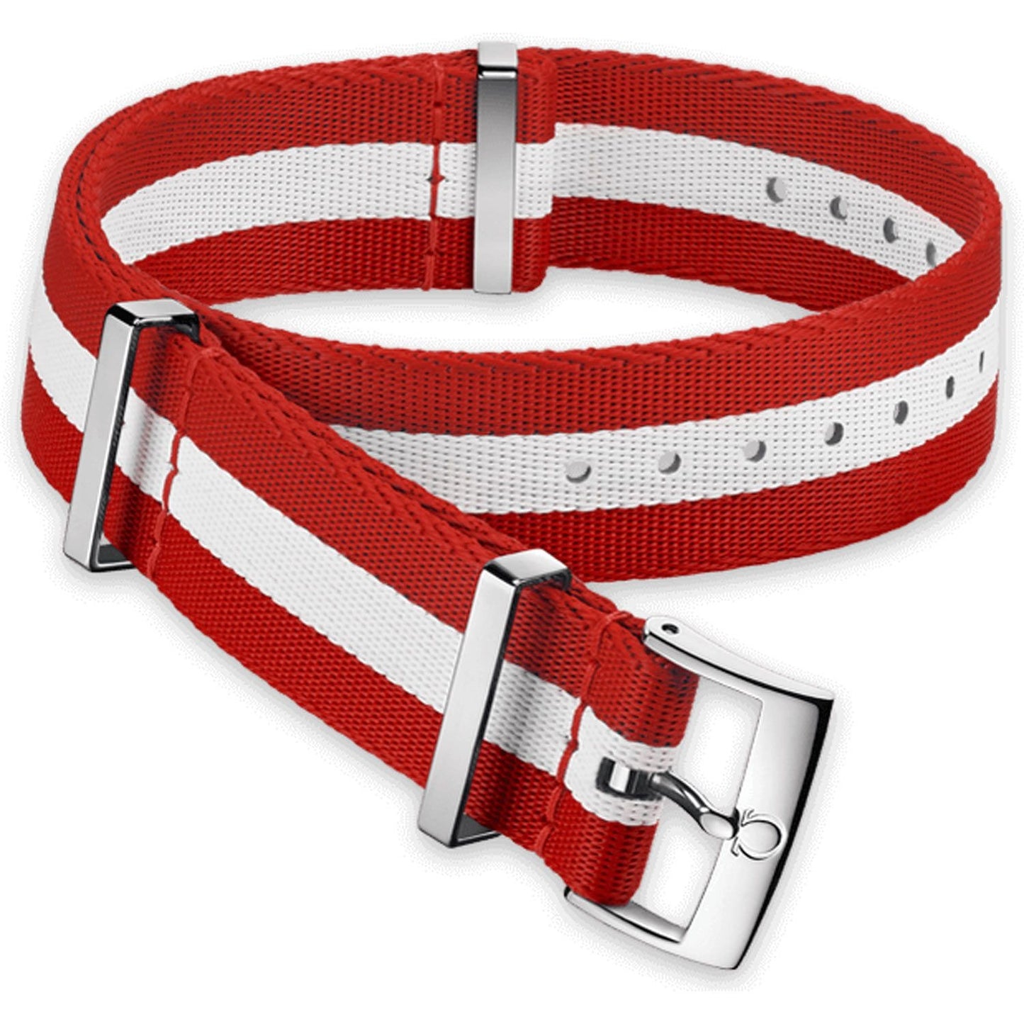 OMEGA Nylon Polyamide Strap 22 mm Red & White Striped and Buckle Ref 031CWZ010626, 7613304233017 – Genuine OEM