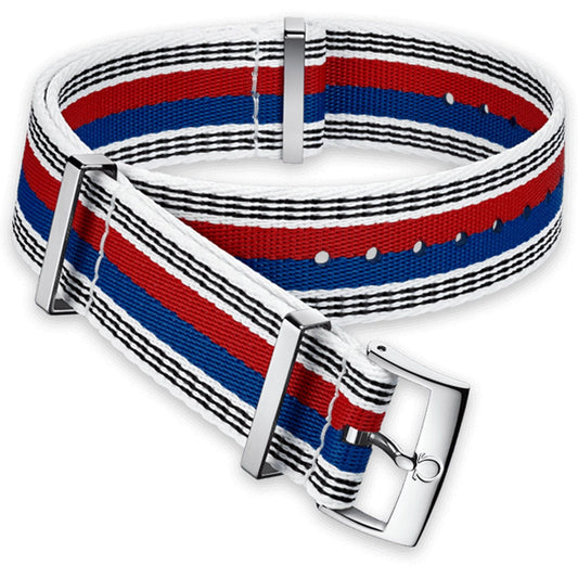 OMEGA NATO Polyamide Strap 22 mm Black/Red and Buckle Ref 031CWZ010638, 7613304233130 – Genuine OEM