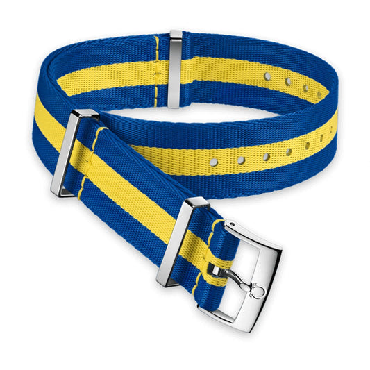 OMEGA NATO Blue & Yellow Strap 22MM Standard Buckle Ref 031CWZ010662, 7613304233383 – Genuine OEM