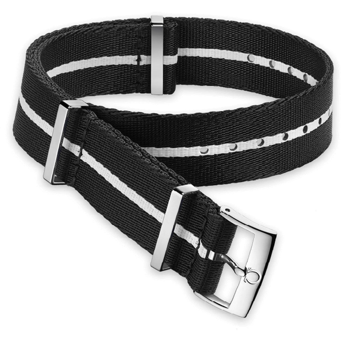 OMEGA NATO Polyamid Black Strap White Stripe 22mm Ref 031CWZ010700, 7613304233802 – Genuine OEM
