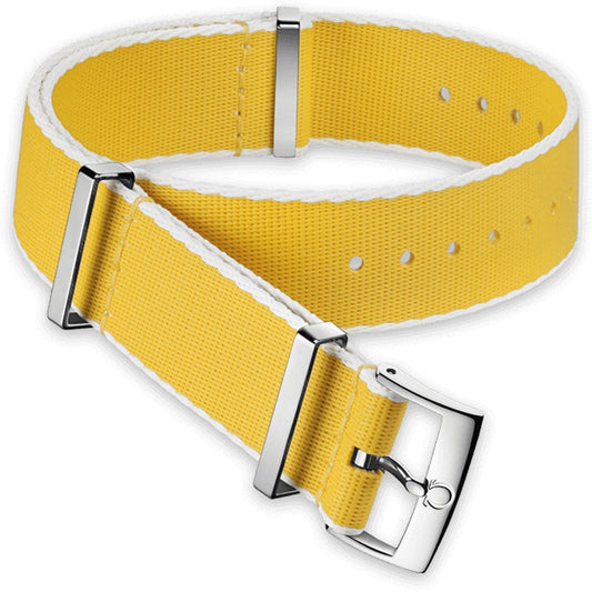 OMEGA NATO Polyamid Yellow Strap White-Bordered 22mm Ref 031CWZ010708, 7613304233888 – Genuine OEM