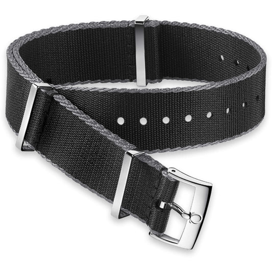 OMEGA NATO Polyamide Strap Black with Grey Border and Buckle 20mm Ref 031ZSZ002044, 7613304071398 – Genuine OEM